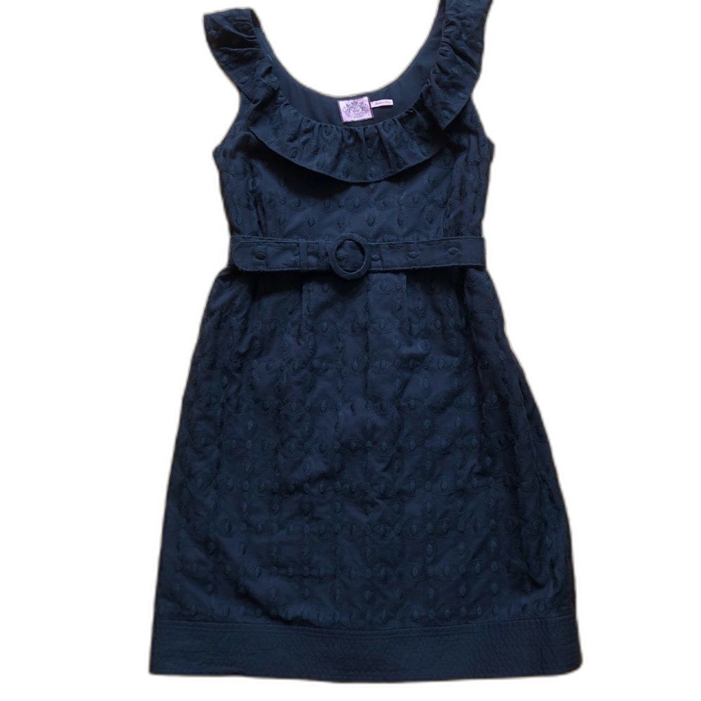 Vintage Y2K Juicy Couture Black Embroidered Cotton Ruffle Shift Dress